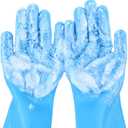 Pecute Pet Grooming Gloves Large, Heat Resistant Cat Bathing Gloves with High-Density Teeth, Silicone Dog Bathing Gloves with Enhanced Five Finger Design, for Washing, Bathing, and Massaging (Blue)
