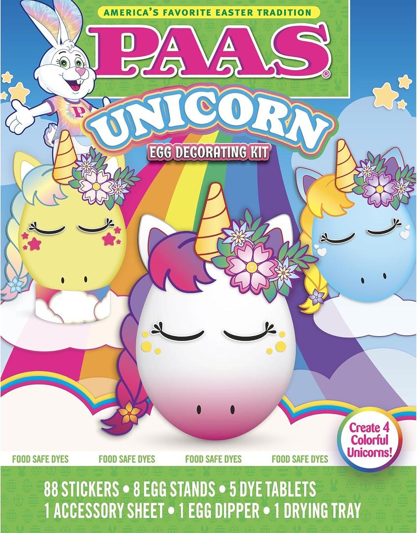 5 x PAAS Unicorn Egg Decorating Kit Create Magical Unicorn Eggs with 5 Dye Tablets, 88 Stickers, and 1 Accessory Sheet