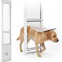 Slevoo Sliding Glass Dog Door, No-Cut Installation, Height Adjustable 79 1/5" to 82", Upgraded Silicone Flap, Weatherproof & Secure Pet Door for Medium/Large Dogs, White Aluminum Frame (Large)
