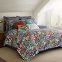 Levtex Home - Night Garden Quilt Set - King Quilt and Two King Shams - Bold Floral - Navy Red Pink Green Ochre White - Quilt (106x92in.) and Shams (20x36in.) - Reversible - Cotton, Quilt - King/Cal King