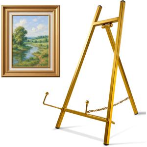 Falling in Art Metal Easel Stand, 16.5" Table Top Easel Stand for Display, Tripod Mirror Plate Stand Holder for Photos, Books and Wedding Signs, Gold