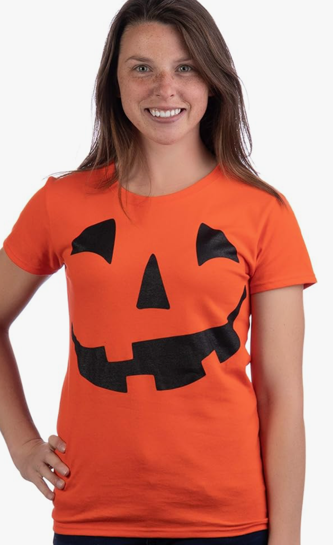 Halloween Women's Criss Cross VNeck Jack o Lantern Witch Costume Short Sleeve Pumpkin Shirts SOBP, XXL