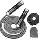 Redify Weighted Jump Rope for Workout Fitness(1LB), Tangle-Free Ball Bearing Rapid Speed Skipping Rope for MMA Boxing Weight-loss,Aluminum Handle Adjustable Length 9MM Fabric Cotton+9MM Solid PVC Rope (Grey)