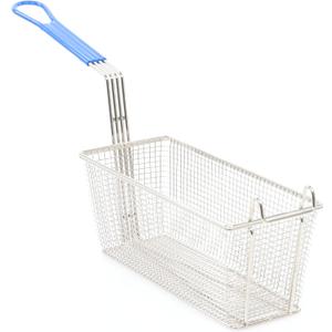 Adcraft Fry Basket with Durable Nickel-Plated Construction, Non-Stick Coating, and Temperature-Resistant Blue Handle, 12-7/8" x 6-1/2" x 5-3/8"