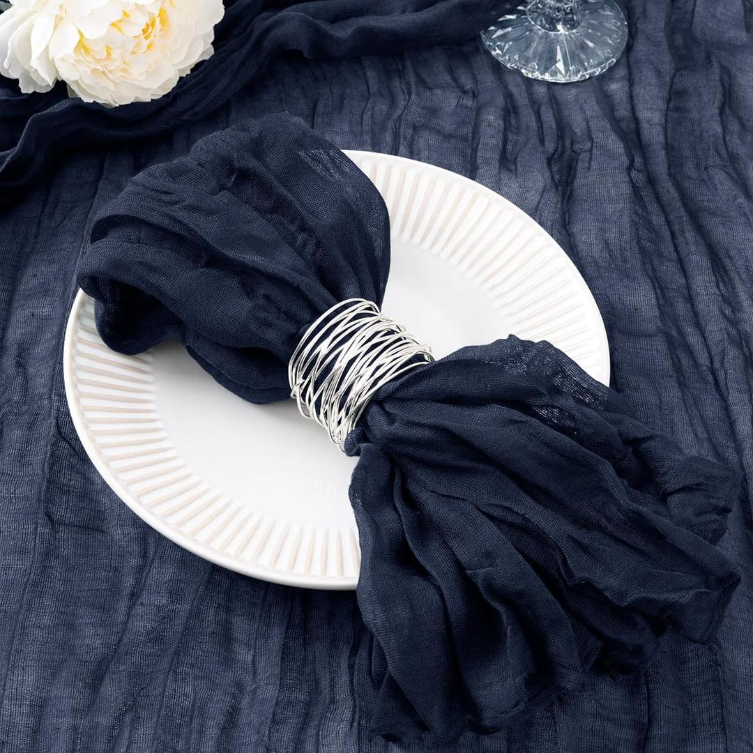 DeZerlor 50 Pack Navy Blue Cheesecloth Napkins Summer Cloth Napkins Set of 50 Dinner Napkins Bulk 21x21 Inches for Wedding Bridal Shower Baby Shower Parties
