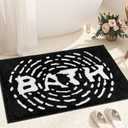 Black and White Non-Slip Bathroom Rug, Soft Absorbent Tufted Bath Mat, Machine Washable and Quick-Drying, Perfect for Bathtub, Bedroom, Shower, and Living Room, 18" x 26"