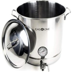 GasOne BS-40 Stainless Steel Kettle Pot Pre Drilled 4 PC Set Quart Tri Ply Bottom for Beer Includes Lid, Thermometer, Ball Valve Spigot-Home Brewing Supplies, 40 QT/10 GALLON