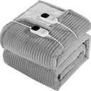 Homemate Electric Blanket Queen Size - 84"x90" Heated Blanket Queen Size 1/2/4/6/8 Hours Auto-Off 10 Heat Levels Over-Heat Protection Soft Flannel Sherpa Heating Blanket Queen ETL Certification (84 Inch x 90 Inch, Light Grey (Striped))
