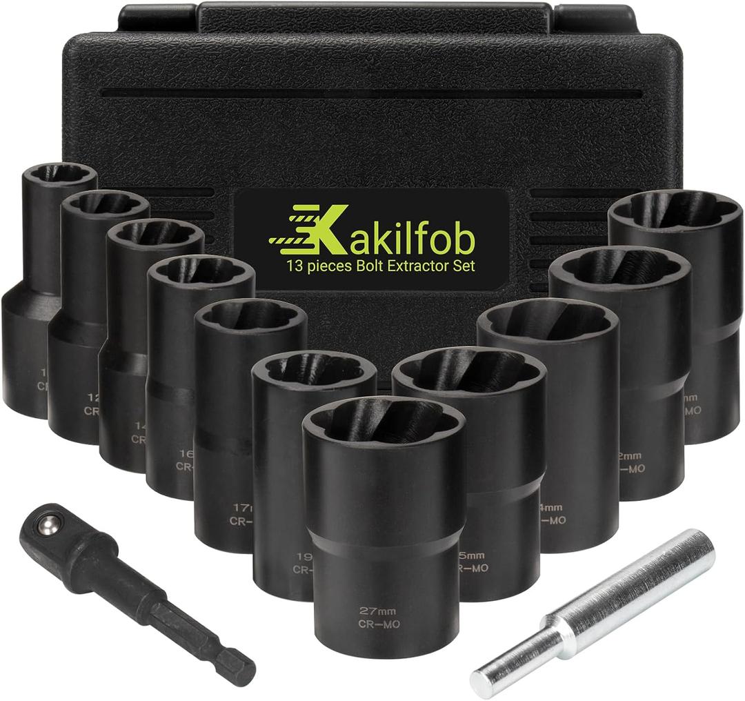 Lug Nut Extractor Twist Socket Set, 13 Pieces Wheel Lock Removal Kit, for Removing Damaged, Frozen, Rusted, Nuts & Screws, Cr-Mo Steel