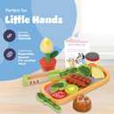 Bluey Toy Fruits and Vegetables for Toddlers, 32-Piece Pretend Food with Plates, Utensils, Baby Play Food & Wooden Toy Fun