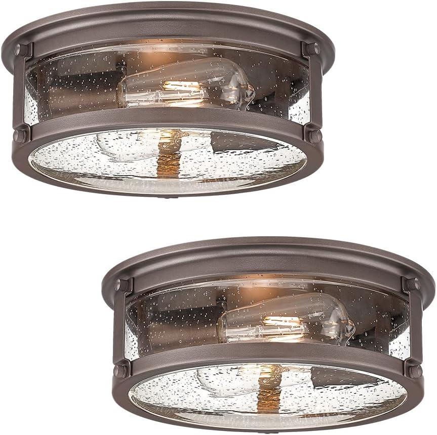 Industrial Flush Mount Light Fixture, 2-Light Farmhouse Ceiling Lights for Hallway,Kitchen,Stairways,Bedroom,Oil Rubbed Bronze Finish 2PK
