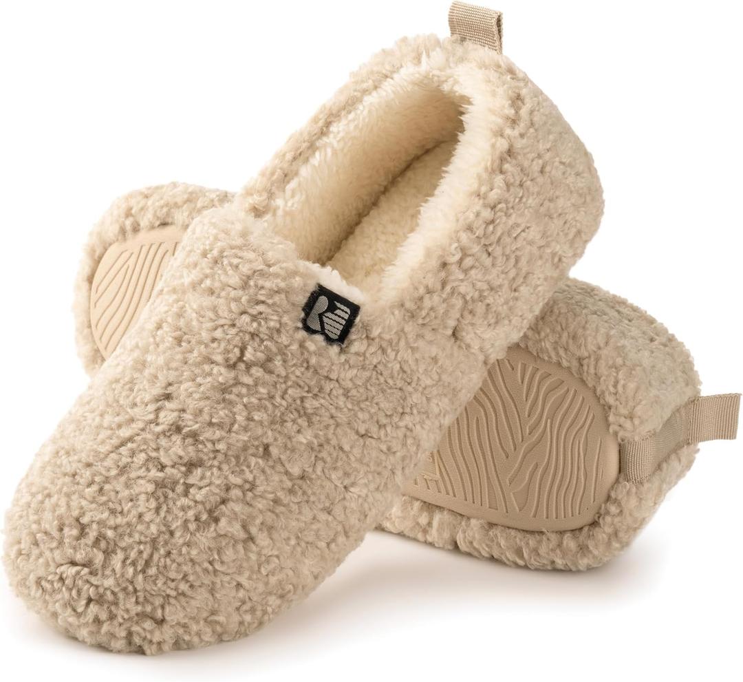 RockDove Women's Faux Shearling Closed Back Slipper with Memory Foam (8, Beige)