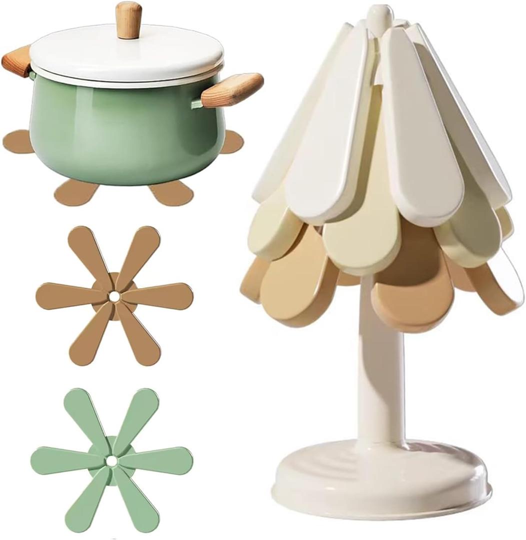 Tree Trivets for Hot Dishes Set of 3, Silicone Trivets for Hot Pots and Pans, Flower Shape Heat Resistant Holder Mat, Tree Coasters Hot Pads for Countertops Kitchen Decorative