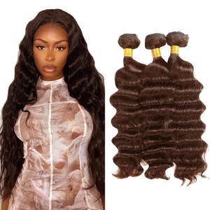 #4 Chocolate Bundles Human Hair Deep Wave Bundles 28 30 32 Inch Brown Unprocessed Brazilian Virgin Hair Deals Quick Weave Hair Extensions 3 Bundle 50 Gram Per Bundle