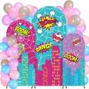 Tudomro 3 Pcs Spider Party Decoration Spider Backdrop Cover with Balloons Pink Purple Blue Spiderweb Backdrop Cover with Explosion Balloons for Girl Spidy Party Supplies Decorations (Cute)