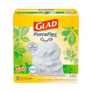 Glad ForceFlex Tall Kitchen Trash Bags, 13 Gallon, Gain Original, 140 Count