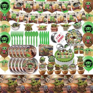 188Pcs Baby 𝓨𝓸𝓭𝓪 Birthday Decorations for Kids and Adults, Baby 𝓨𝓸𝓭𝓪 Birthday Party Supplies for 10 Guests Includes Birthday Banner, Backdrop, Cake Topper, Cupcake Toppers Stickers Etc.