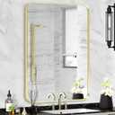 Minuover Gold Bathroom Mirror 28x36in, Metal Framed Rounded Rectangle Wall