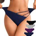 2 x OLIKEME Womens Underwear Cotton Bikini Panties Hig Cut Hipster Breathable Stretch Briefs (Large, Multicolor,4pack)
