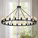 20-Light Dia 48" Black Wagon Wheel Chandelier for Dining Room Light Fixture, D48'' 20-Light