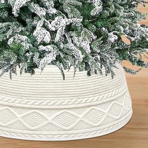 Malier Christmas Tree Collar, 42 Knit Xmas Tree Collar, Christmas Tree Collars for Artificial Trees, 11" Extra Tall Tree Stand Base Cover Ring Skirt for 12 ft + Tree (White, 11''H  42" W)