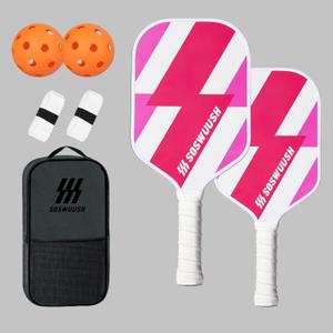 Carbon Fiber Pickleball Paddles Set of 2 - Carbon Fiber & Fiberglass Hybrid Face with Polypropylene Honeycomb Core, Cushion Grip and Carry Bag