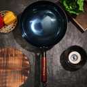 14 Inch Hand Hammered Carbon Steel Wok, Round Bottom Traditional Chinese Wok with Wooden Handle & Lid, Uncoated Non-Stick Wok for Home Cooking, Camping & Gift