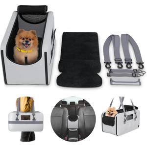 Dog Car Seat for Small Dogs - Foldable, up to 25kg Max Load, Adjustable Straps, Floor Pad, Safety Leash, Side Pockets, Booster Seat & Carrier for Travel
