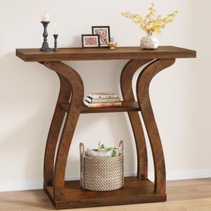 Tajsoon 31.5" Farmhouse Console Table for Entryway, 3-Tier Wood Entryway Table with Storage, Rustic Sofa Table Behind Couch Table for Living Room, Hallway, Foyer, Rustic Brown, 31.5" X 11.8" X 31.5"