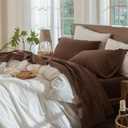 MooMee Bedding Sheet Set 100% Cotton Linen Like Textured Breathable Durable Soft Comfy (Solid Cocoa Brown, Queen)