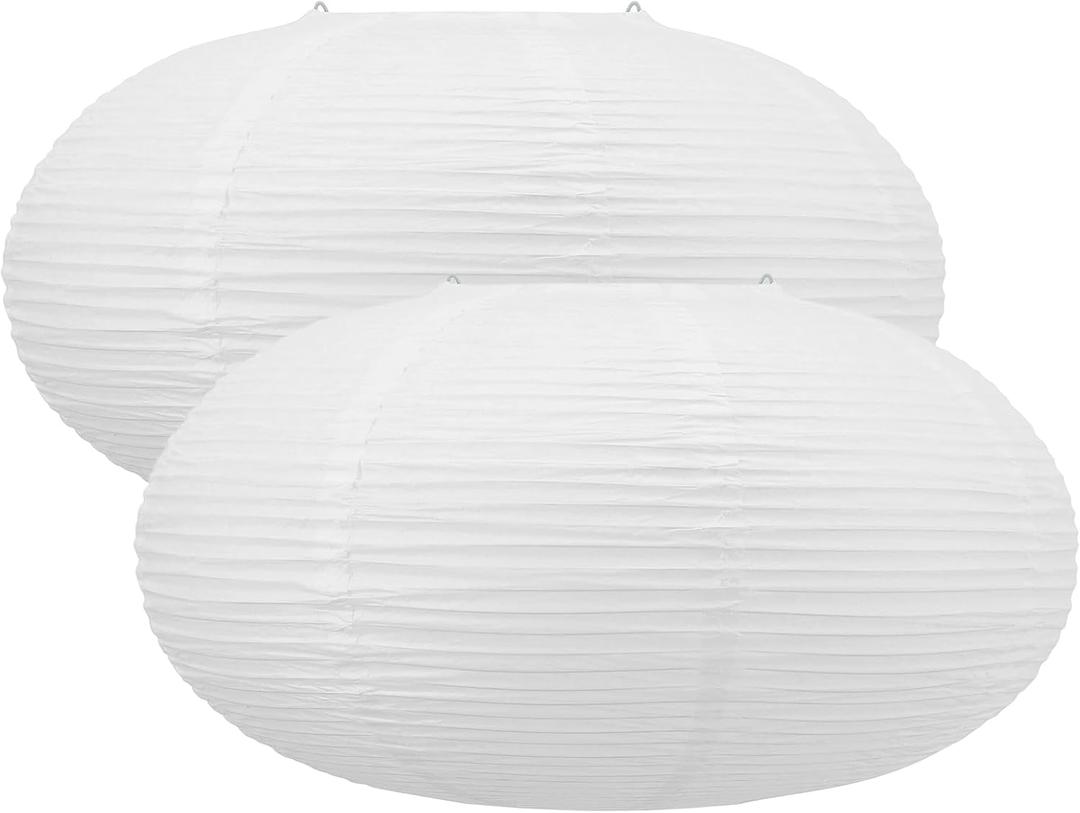 White Oblate Paper Lantern, 16.54in(420mm) Hanging Paper Lanterns Lamp, Chinese Paper Pendant Lamp shade, for Party Decoration, Home Decor Ceiling Lampshade(2 PCS)