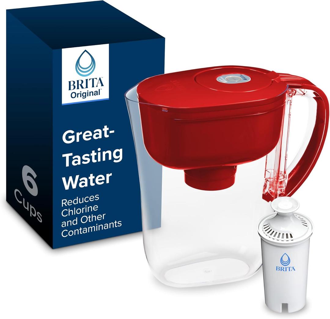 Brita Metro Water Filter Pitcher with SmartLight Change Indicator, BPA-Free, Replaces 1,800 Plastic Water Bottles a Year, Lasts Two Months, Includes 1 Filter, Small - 6-Cup Capacity, Fiery Red
