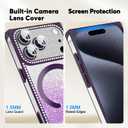 Misscase Magnetic Glitter Case for iPhone 17 Pro Max 6.9 Inch, Camera Protection, Compatible with MagSafe, Rectangle Cute Bling Sparkle Diamond Colorful Phone Cover, Drop-Tested & Shockproof-Purple