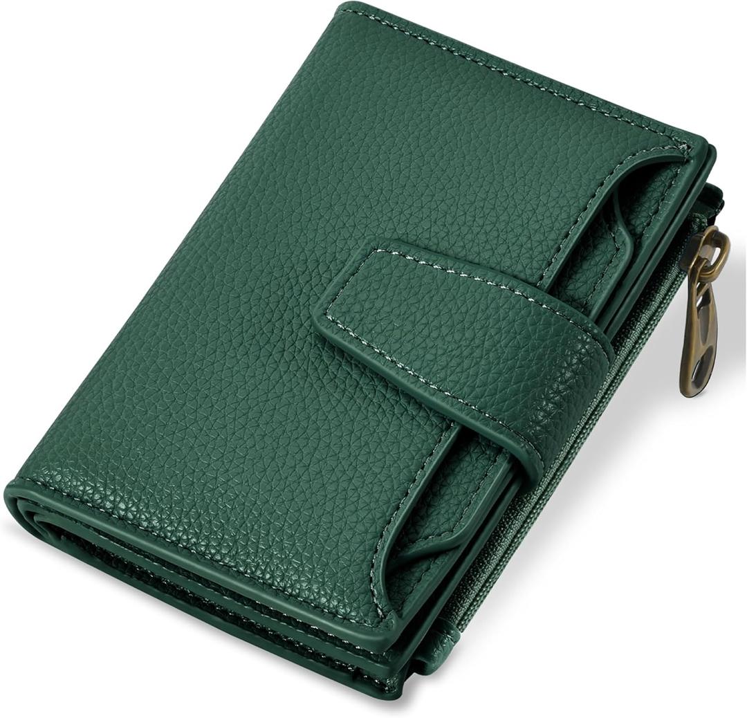 Airkit Small Wallet Women RFID Blocking Soft Leather Bifold Compact Card Holder Wallet for Women with Zipper Coin Pocket 4 ID Window