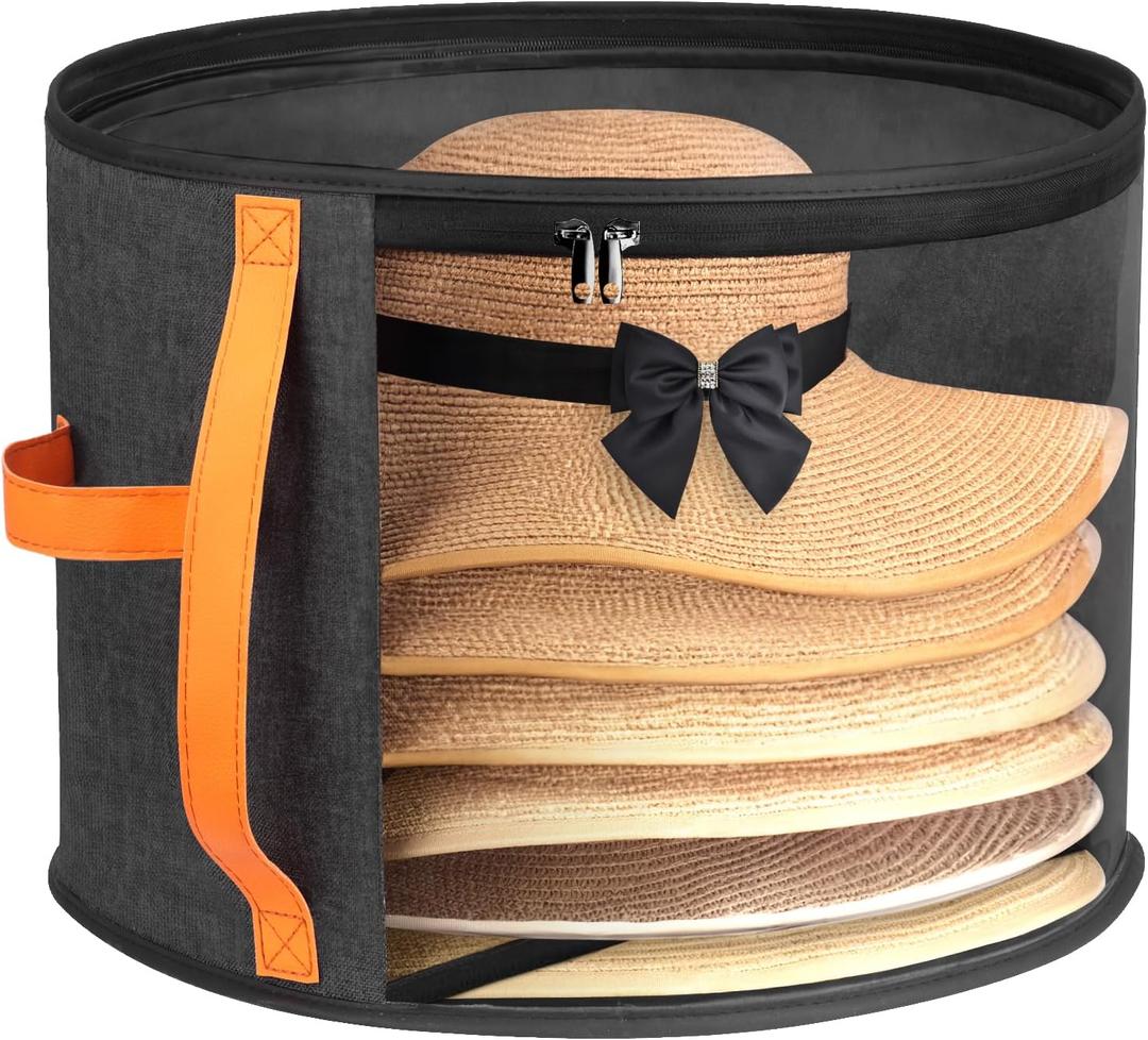 Oversized Clear Hat Storage Box for Women, Cowboy Hat Organizer for Closet, Wide Brims Hat Case with Carrying Handles, Hat Bag (Black)
