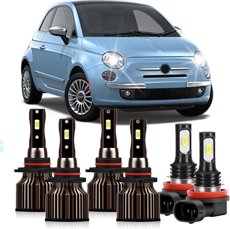 Fit For Fiat 500 500L 500X 2012 2013 2014 2015 2016 2017 2018 2019 2020 Light Bulbs, High Low Beam Fog Light Bulbs, Plug and Play, 30000LM High Bright, 6000K Cool White, Pack of 6