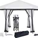 SUNJOY 11x11 ft. Pop Up Gazebo, 2-Tone Portable Canopy/Tent, Outdoor Hexagon Steel Frame Soft Top Gazebo with Mesh Sidewalls and Carry Bag, White & Black