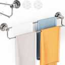 Suction Cup Double Towel Bar Adjustable 13"-25", Bath Sheet Rack Stainless Steel for Glass Shower, Powerful Vacuum Towel Holder for Bathroom, Kitchen, RV, and Renters