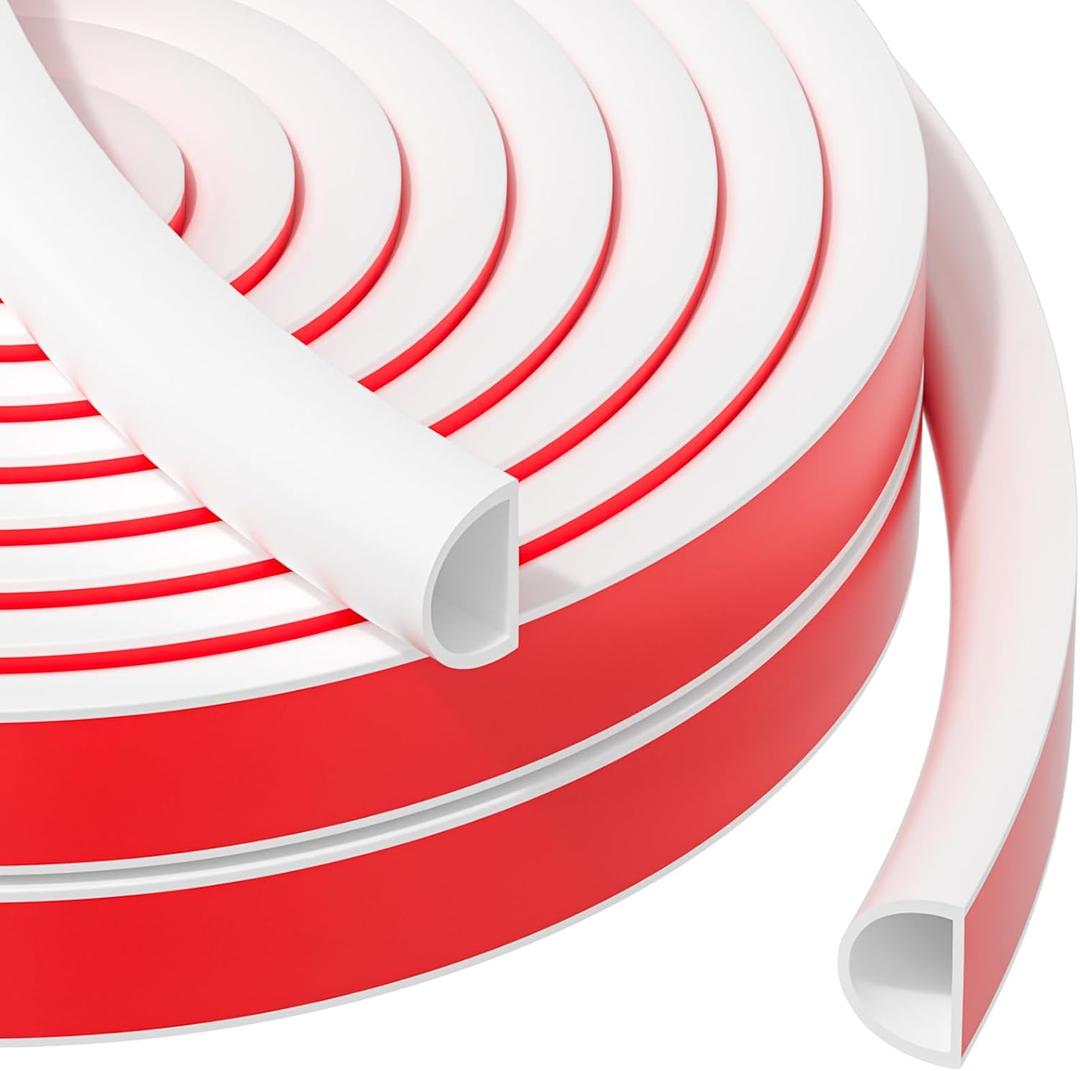23FT Weather Stripping, Self Adhesive Door Weather Stripping, Silicone Door Seal Strip for Frame& Window (White, 9/16"(W)15/32"T)23ft(L)