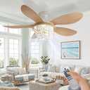 Boho Celing Fans with Lights - 52 Inch Wood Beaded Ceiling Fan with Light and Remote 6 Speeds Timing Setiing Flush Mounted for Bedroom, Living Room