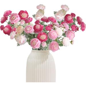 Artificial Flowers Silk Peony Pink Flowers Combo Rose Red Silk Flowers Bouquet 20Pcs 60Heads Fake Peonies for Faux Floral Arrangements Home Table Kitchen Wedding Party Farmhouse Decor