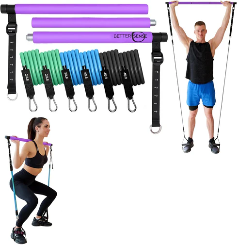 Upgraded Pilates Bar Kit – 39” Adjustable Exercise Equipment for Men, Women with 6X 20, 30, 40 lbs Resistance Bands with Adjustment Buckle – Pilates Equipment for Home Workouts for All Fitness Levels