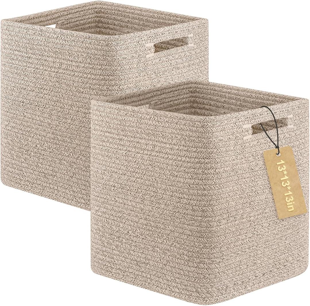 OIAHOMY Storage Cubes, 13 Inch Cube Storage Organizer, Collapsible Storage Bins, Baskets for Organizing, Storage Bins for Shelves-Brown, 2-PACK