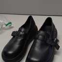 Women's Retro Leather Belt Buckle Thick Sole Loafers Fashionable and Comfortable Handmade Leather Thick Soled Shoes (5.5, Black)