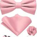 JEMYGINS Solid Color Pre-tied Bow Tie and Pocket Square Cufflinks Lapel Pin Sets for Men 4PCS