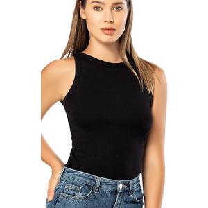 High Neck Tank Tops for Women, Ribbed Cotton Stretch Camisole Shirts
 L