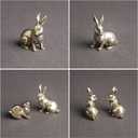 2pcs Brass Mini Antique Rabbit Statue Easter Bunny Figurine Miniature Collectible Figurines Souvenir Garden Micro Landscape Table Centerpiece Decorations