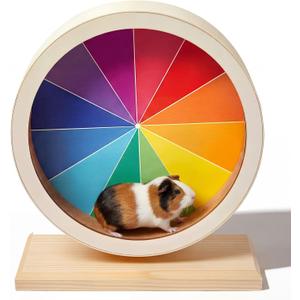 Geelin 9 Inch Hamster Wooden Silent Wheel, Rainbow Printed Small Animal Exercise Wheel, Quiet Spinner Hamster Running Wheels Prevent Depression Toys for Hamsters, Gerbils, Mice and Other Small Pets