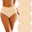 FINETOO Women's High Waisted Seamless Underwear Full Coverage Brief Ladies No Show Panties Sexy Lingerie Regular&Plus, Size(XL) Beige