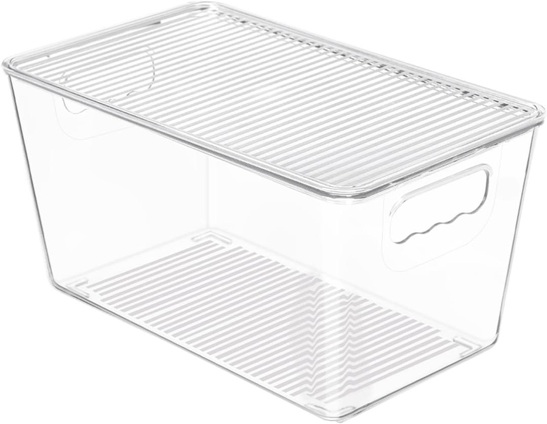 Vtopmart 1 Pack Clear Stackable Storage Bins with Lids, Medium Plastic Containers with Handle for Pantry Organizer and Storage,Perfect for Kitchen,Fridge,Cabinet, Closet,Bathroom Organization